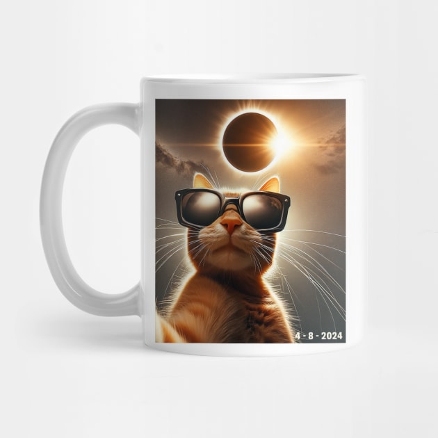 cat taking a selfie with solar 2024 eclipse wearing Glasses by Mitsue Kersting